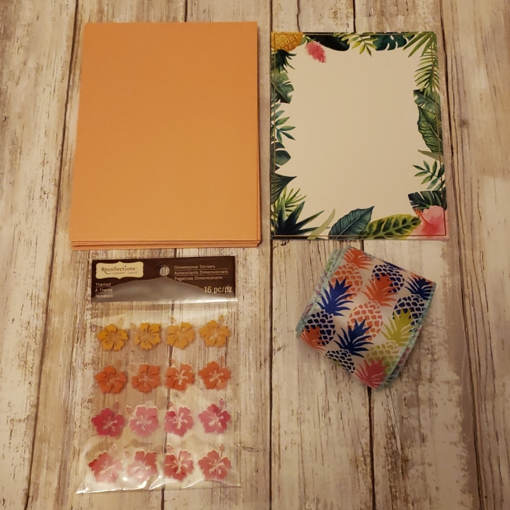 Tropical cards, stickers and ribbon